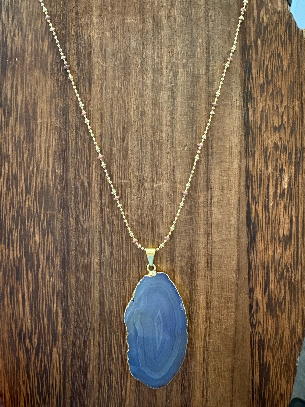 Gold Chain purple Agate Pendant Necklace - Women Jewelry